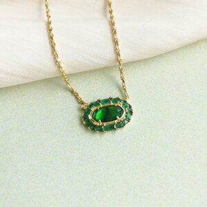 Kendra Scott Elisa Crystal Frame Kelly Green Illusion Short Necklace in Gold